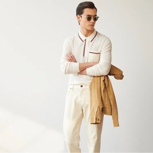 Todd Snyder LONG-SLEEVE MERINO TIPPED POLO IN SOFT SPRUCE